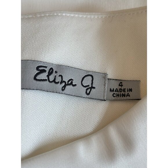 Eliza J Womens Size 4 Cream Sheath Dress Beaded Trim Ruched Sleeveless - Picture 5 of 6